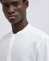 Camicia Coreana In Lino Leggero Bianco