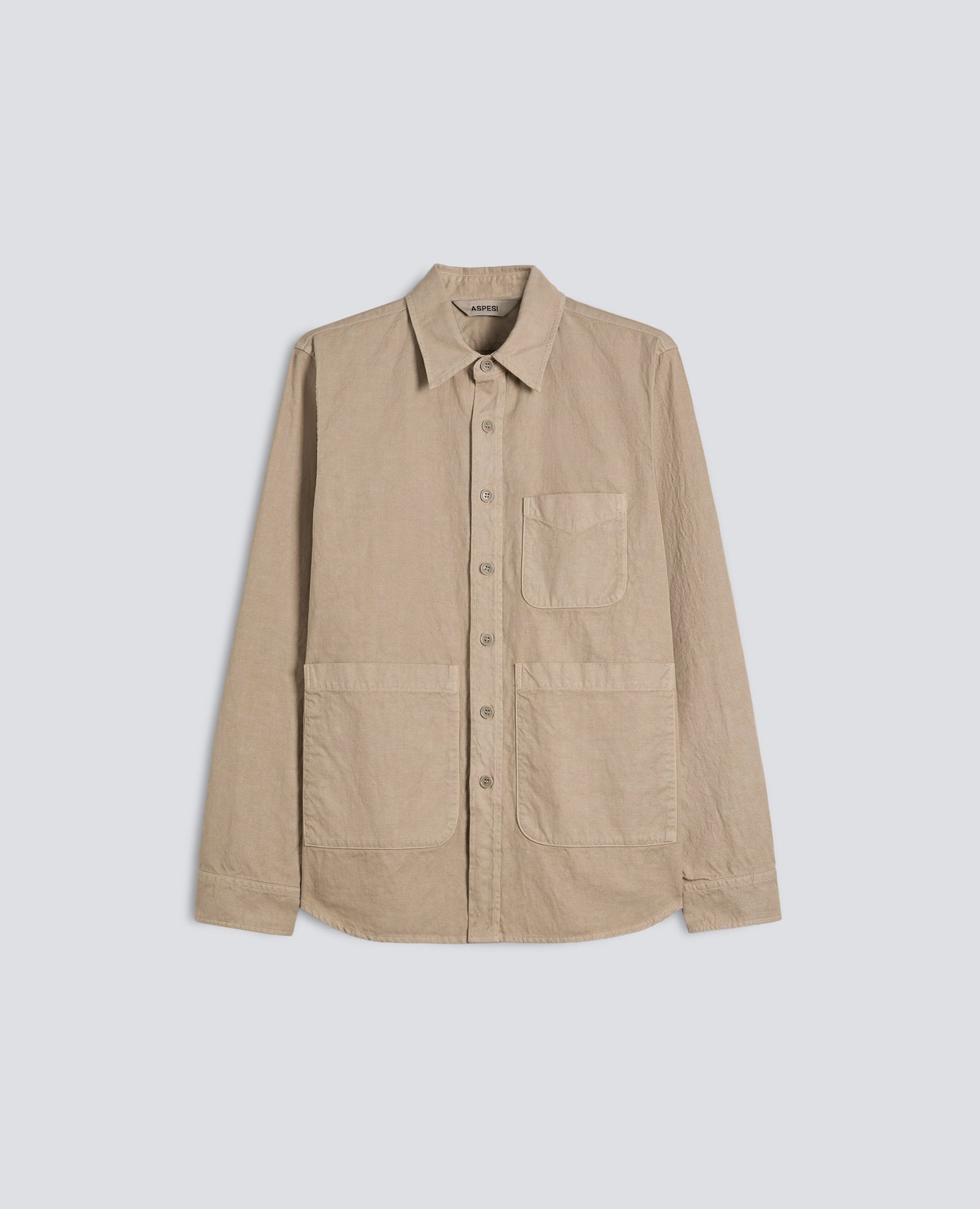 Camicia Utility In Tela Rustica Di Cotone Lino Beige