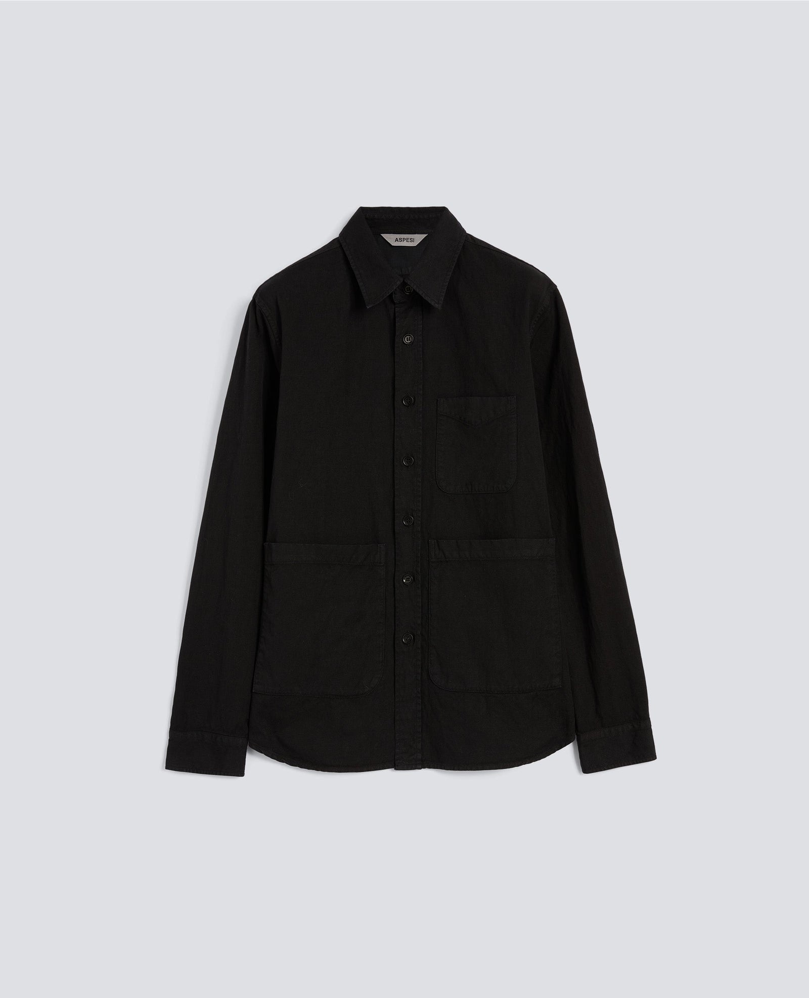 Camicia Utility In Tela Rustica Di Cotone Lino Nero
