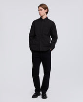 Camicia Utility In Tela Rustica Di Cotone Lino Nero