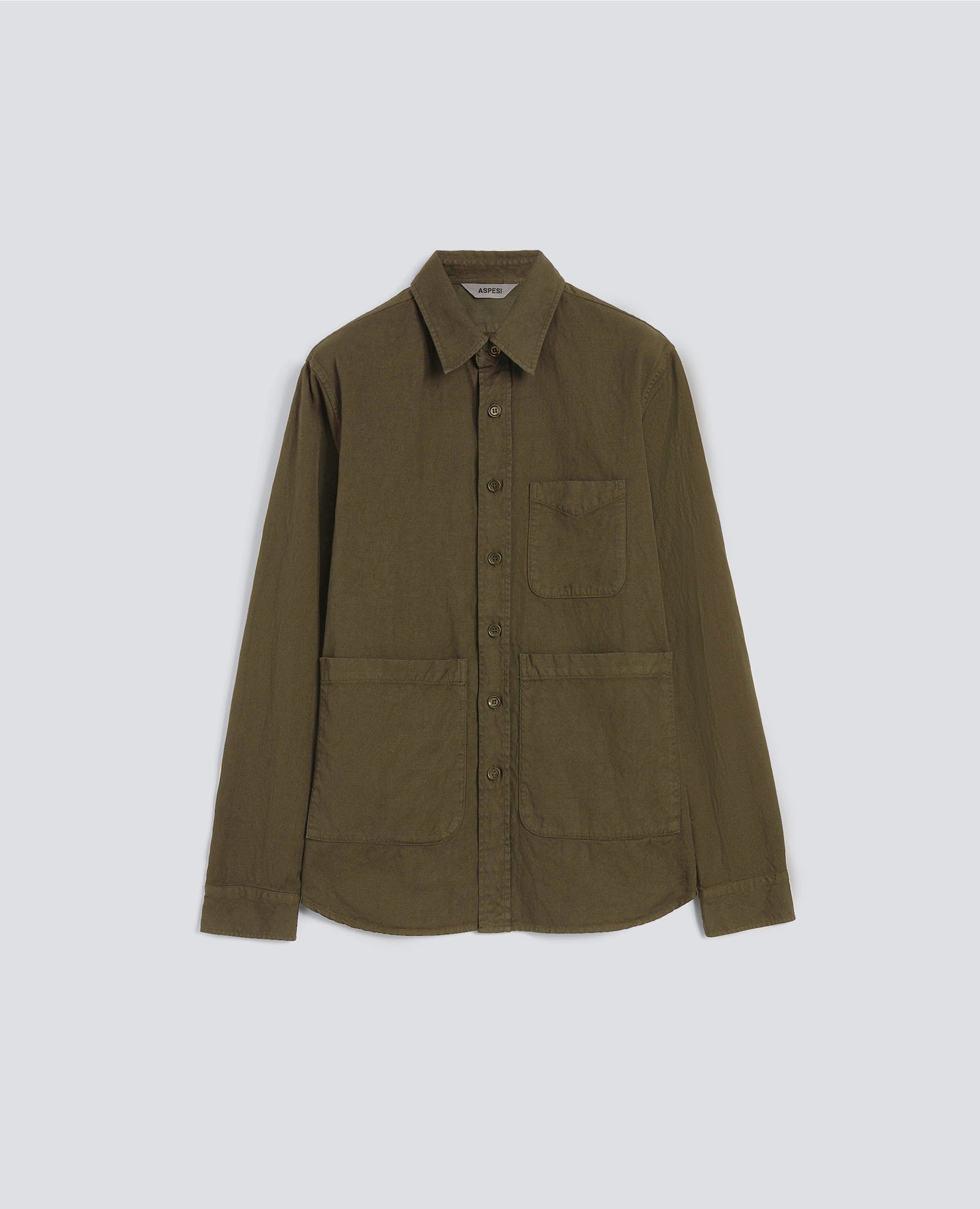 Camicia Utility In Tela Rustica Di Cotone Lino Militare