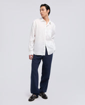 Pantalone Ventura In Tela Di Lino Compatta Tinto Capo Bluette