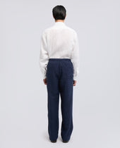 Pantalone Ventura In Tela Di Lino Compatta Tinto Capo Bluette