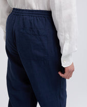 Pantalone Ventura In Tela Di Lino Compatta Tinto Capo Bluette