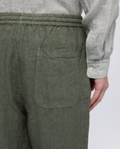 Pantalone Ventura In Tela Di Lino Compatta Tinto Capo Verde