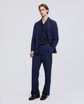 Pantalone Doppia Pince In Micro Twill Di Cotone Bluette