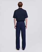 Pantalone Doppia Pince In Micro Twill Di Cotone Bluette