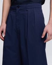 Pantalone Doppia Pince In Micro Twill Di Cotone Bluette