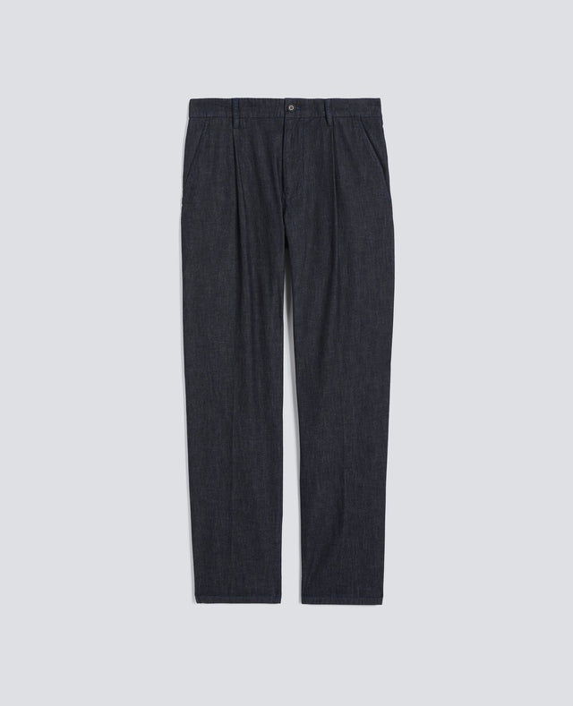 PANTALONE MONO PINCE IN DENIM DI COTONE LEGGERO - DENIM SCURO