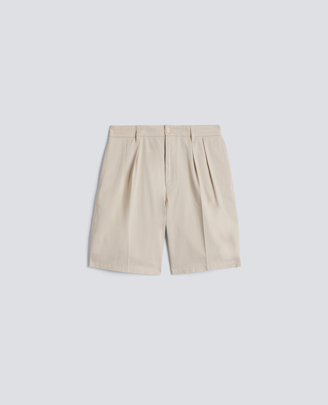 BERMUDA DOPPIA PINCE IN MICRO TWILL DI COTONE - GESSO
