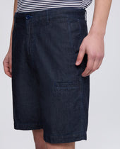 Bermuda In Denim Di Cotone Leggero Denim Scuro