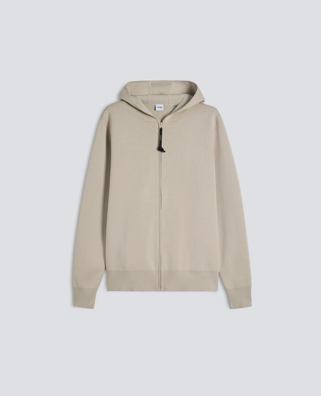 MAGLIA CON CAPPUCCIO IN COTONE DOPPIA FRONTURA - GESSO