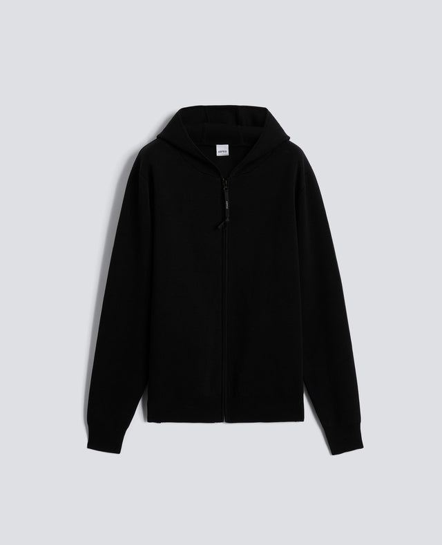 MAGLIA CON CAPPUCCIO IN COTONE DOPPIA FRONTURA - NERO