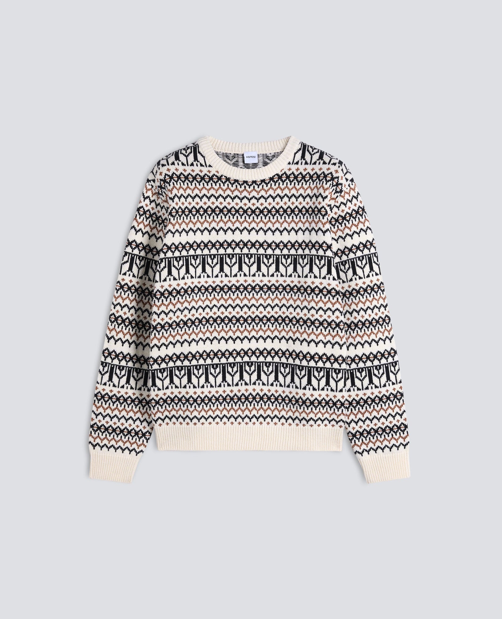 Maglia Girocollo A Maniche Lunghe In Misto Cotone Fondo Naturale