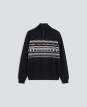 MAGLIA CON MEZZA ZIP IN COTONE, CANAPA E LANA - NERO