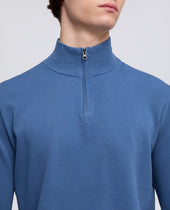 Maglia Con Zip In Cotone Punto Piquet Tinto Capo Avio