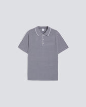 POLO IN MAGLIA DI COTONE, SETA E LINO - RIGA BLU