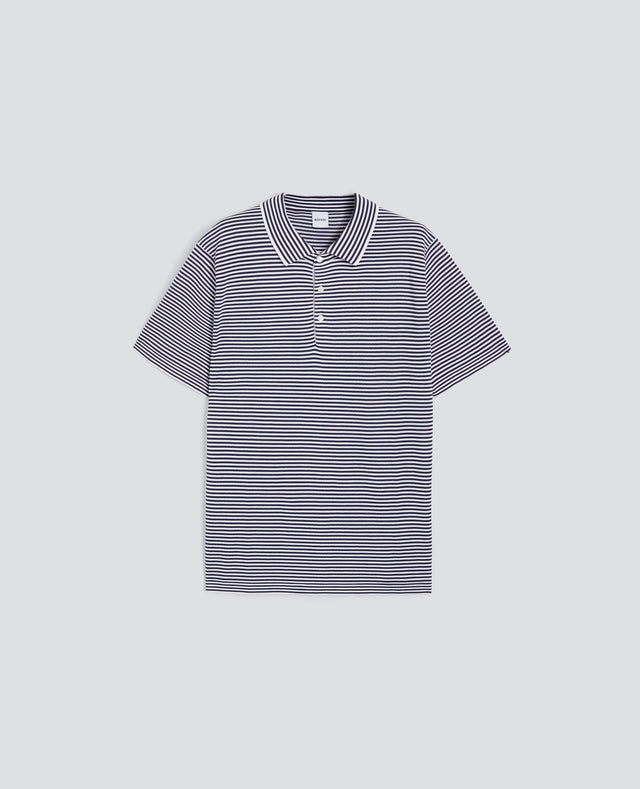 POLO IN MAGLIA DI COTONE, SETA E LINO - RIGA BLU