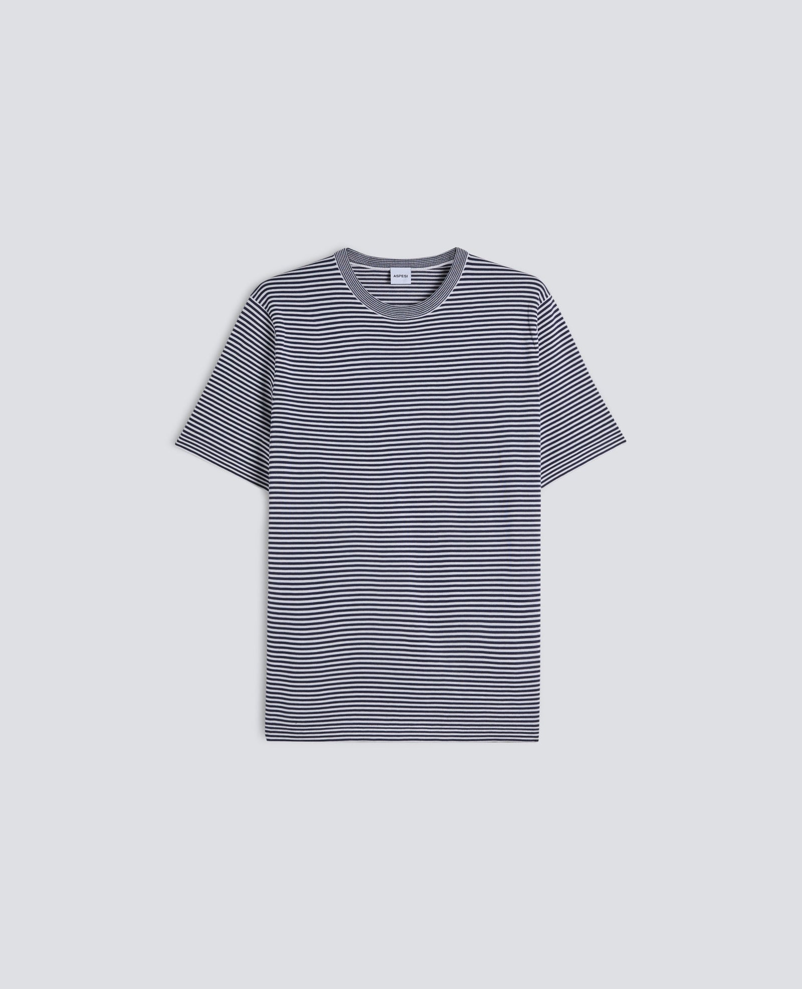 T Shirt In Filato Di Misto Cotone Seta E Lino Riga Blu