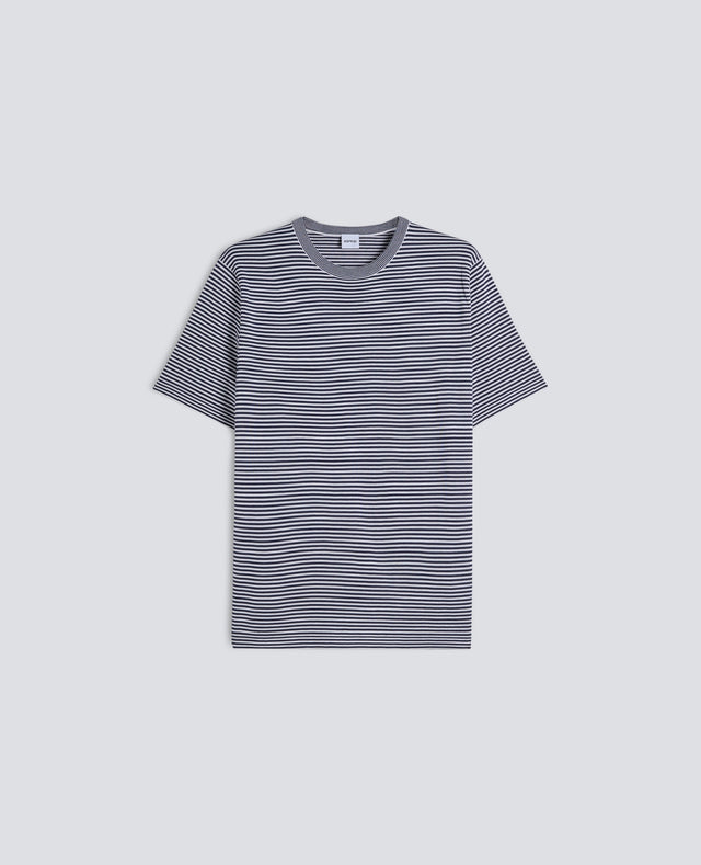 T-SHIRT IN FILATO DI MISTO COTONE, SETA E LINO - RIGA BLU