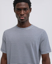 T Shirt In Filato Di Misto Cotone Seta E Lino Riga Blu