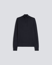 MAGLIA CON ZIP IN MISTO SETA, COTONE E CASHMERE - BLU BLACK