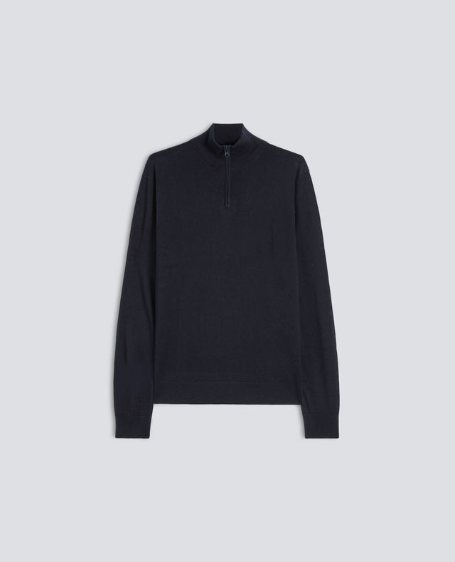 MAGLIA CON ZIP IN MISTO SETA, COTONE E CASHMERE - BLU BLACK