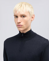 Maglia Con Zip In Misto Seta Cotone E Cashmere Blu