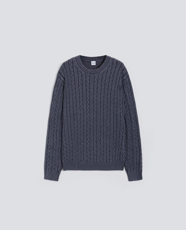 MAGLIA GIROCOLLO IN COTONE TINTO CAPO - BLU