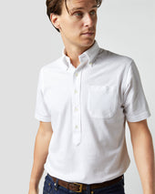 Short Sleeved Knit Button Down Popover Shirt In Pima Pique
