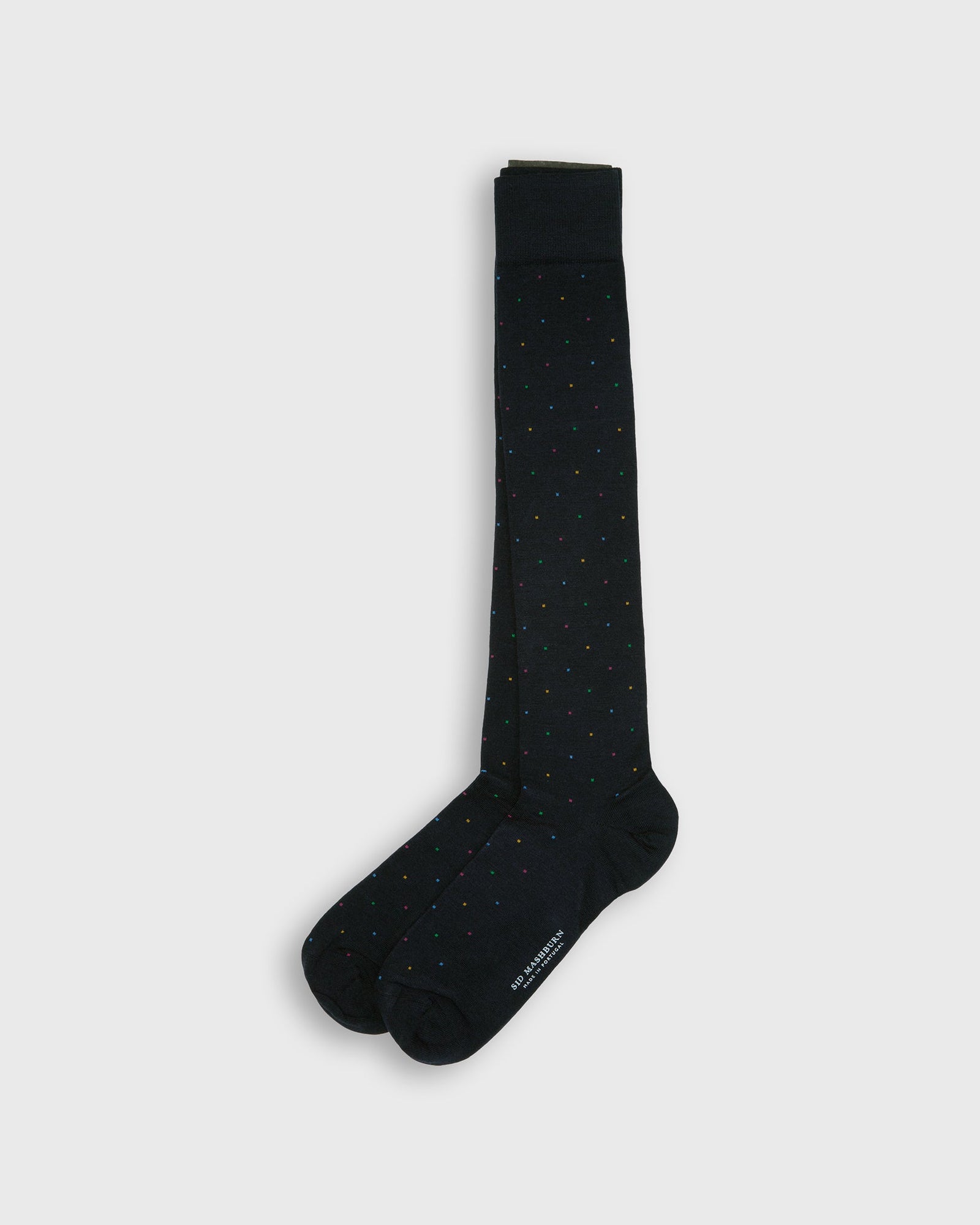 Over The Calf Dress Socks In Navy Dot Extra Fine Merino