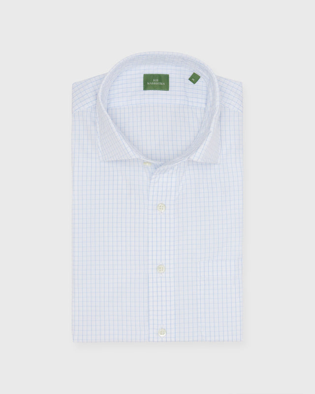 Spread Collar Sport Shirt in Blue Large Graph Check Poplin