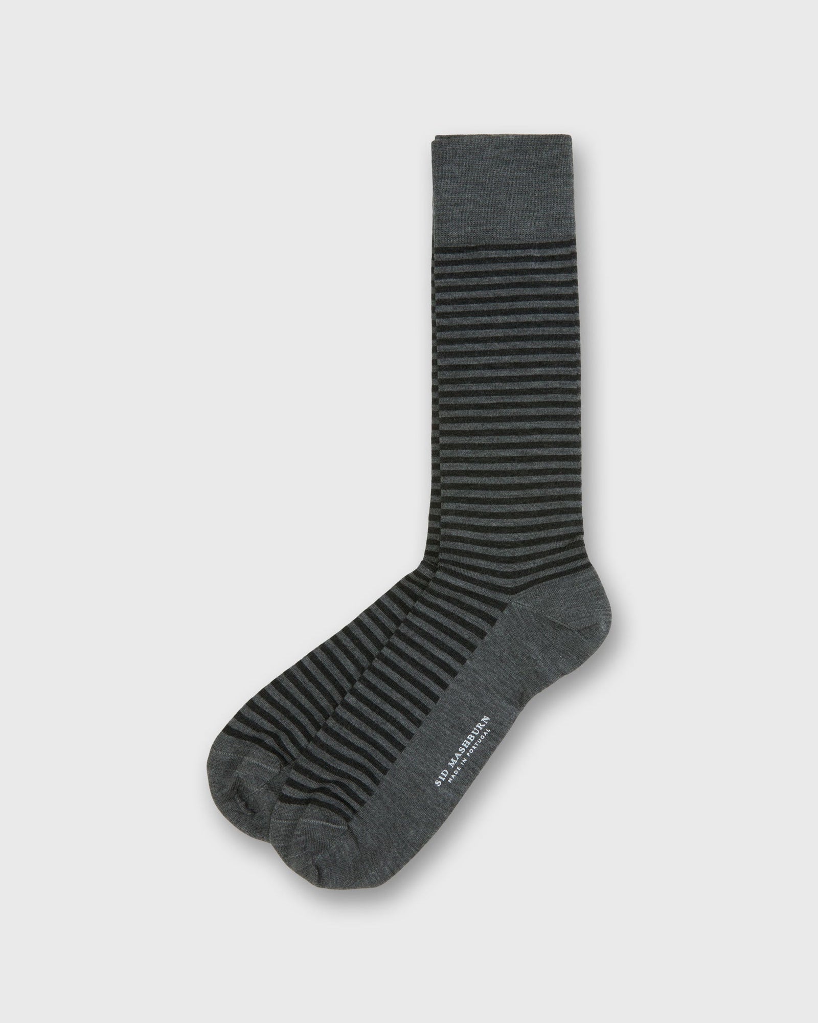 Striped Trouser Dress Socks In Heather Grey Extra Fine Merino