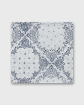 Cotton Print Pocket Square In White Navy Paisley