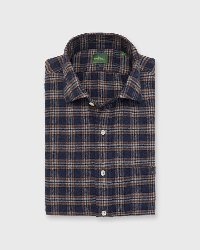 Spread Collar Sport Shirt In Khaki Navy Plaid Flannel