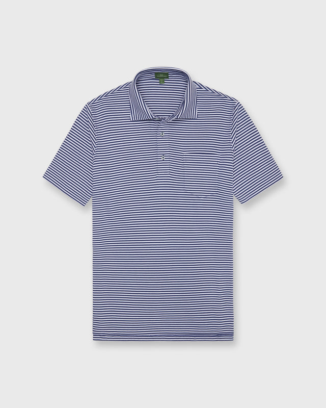 Short Sleeved Polo In Ink White Stripe Jersey
