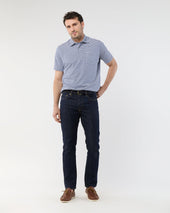 Short Sleeved Polo In Ink White Stripe Jersey