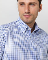 Button Down Sport Shirt In Navy Tattersall Oxford