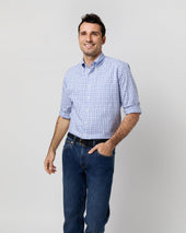 Button Down Sport Shirt In Navy Tattersall Oxford