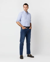 Button Down Sport Shirt In Navy Tattersall Oxford