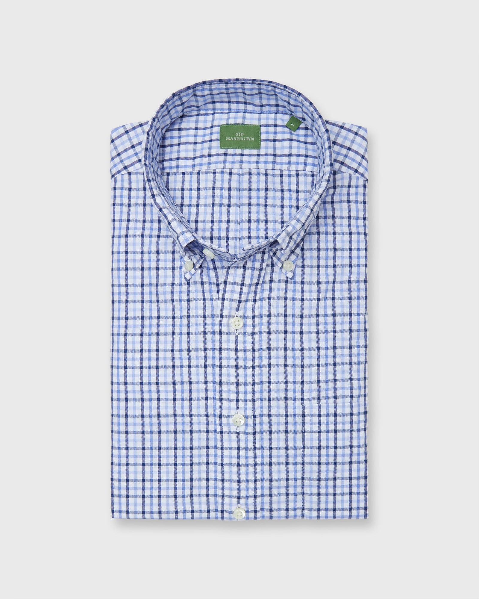 Button Down Sport Shirt In Navy Tattersall Oxford
