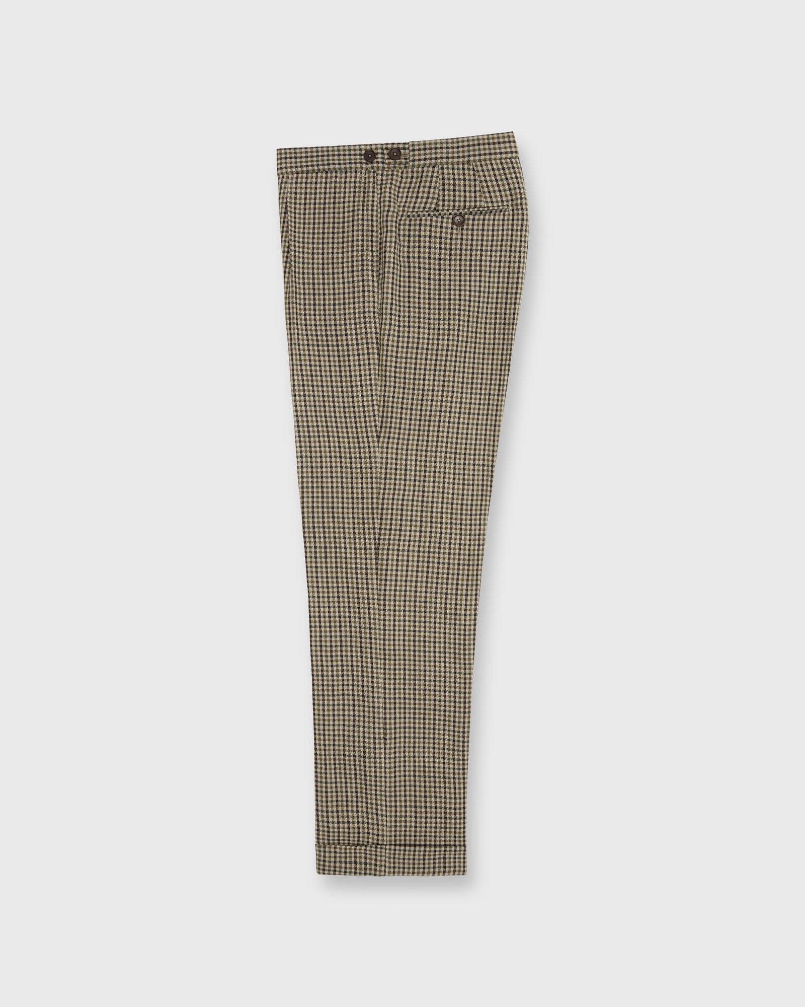 Pleated Dress Trouser In Brown Check Linen Twill