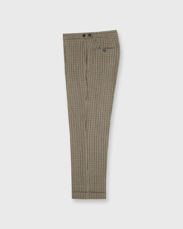 Pleated Dress Trouser in Olive/Brown Check Linen Twill