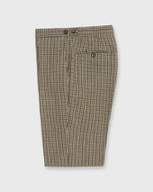 Pleated Dress Trouser In Brown Check Linen Twill