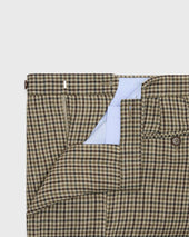 Pleated Dress Trouser In Brown Check Linen Twill