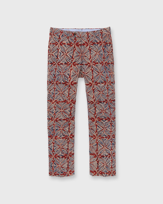 Sport Trouser In Red Blue Cream Block Print Poplin