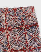 Sport Trouser In Red Blue Cream Block Print Poplin