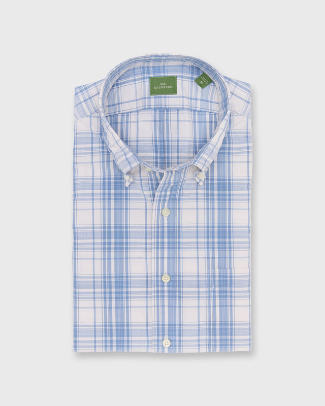 Button-Down Sport Shirt in Bone/Harbor Plaid Poplin