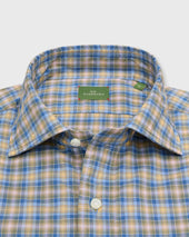 Otto Handmade Sport Shirt In Yellow Pink Check Poplin