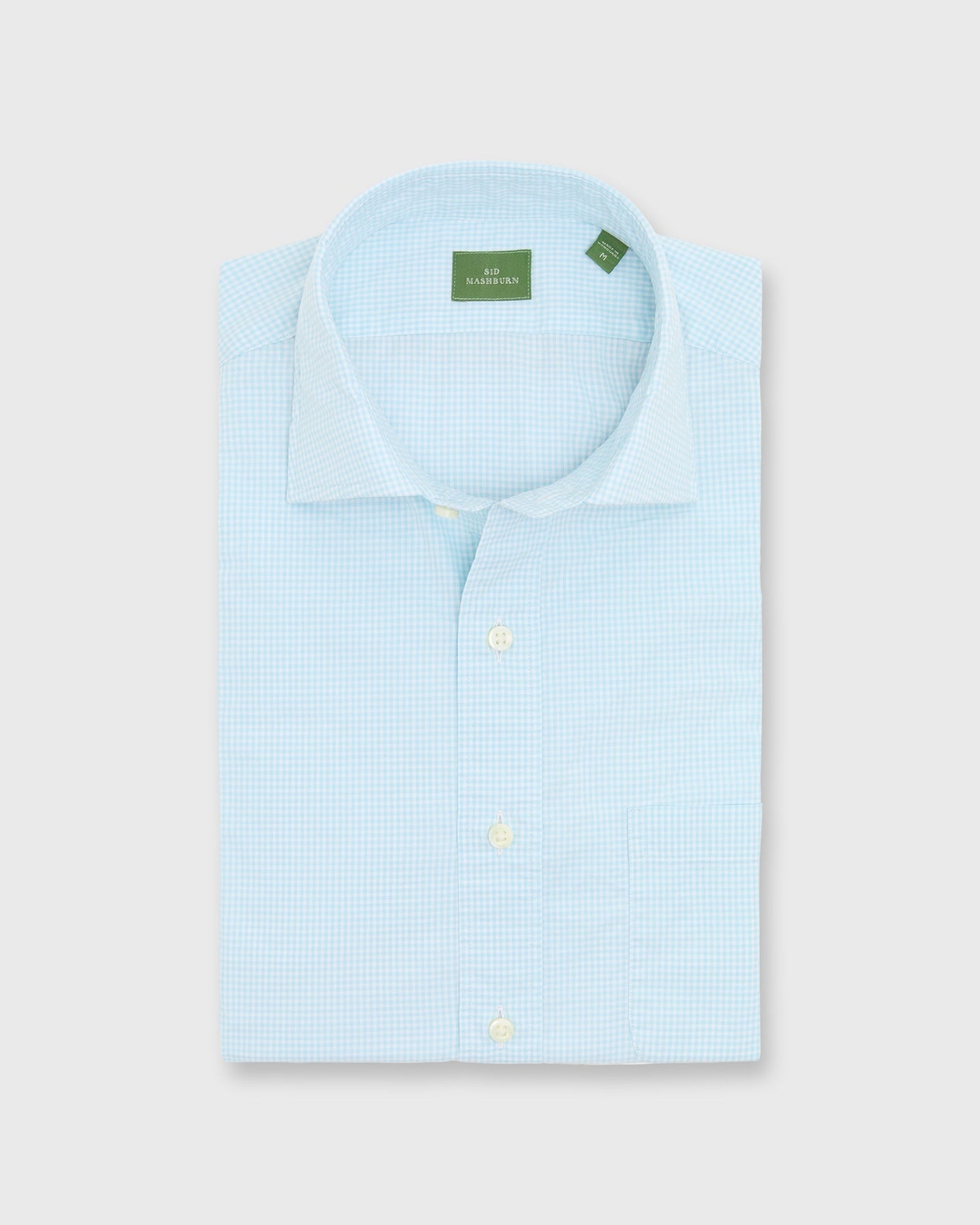 Spread Collar Sport Shirt In Seaglass Micro Gingham Poplin